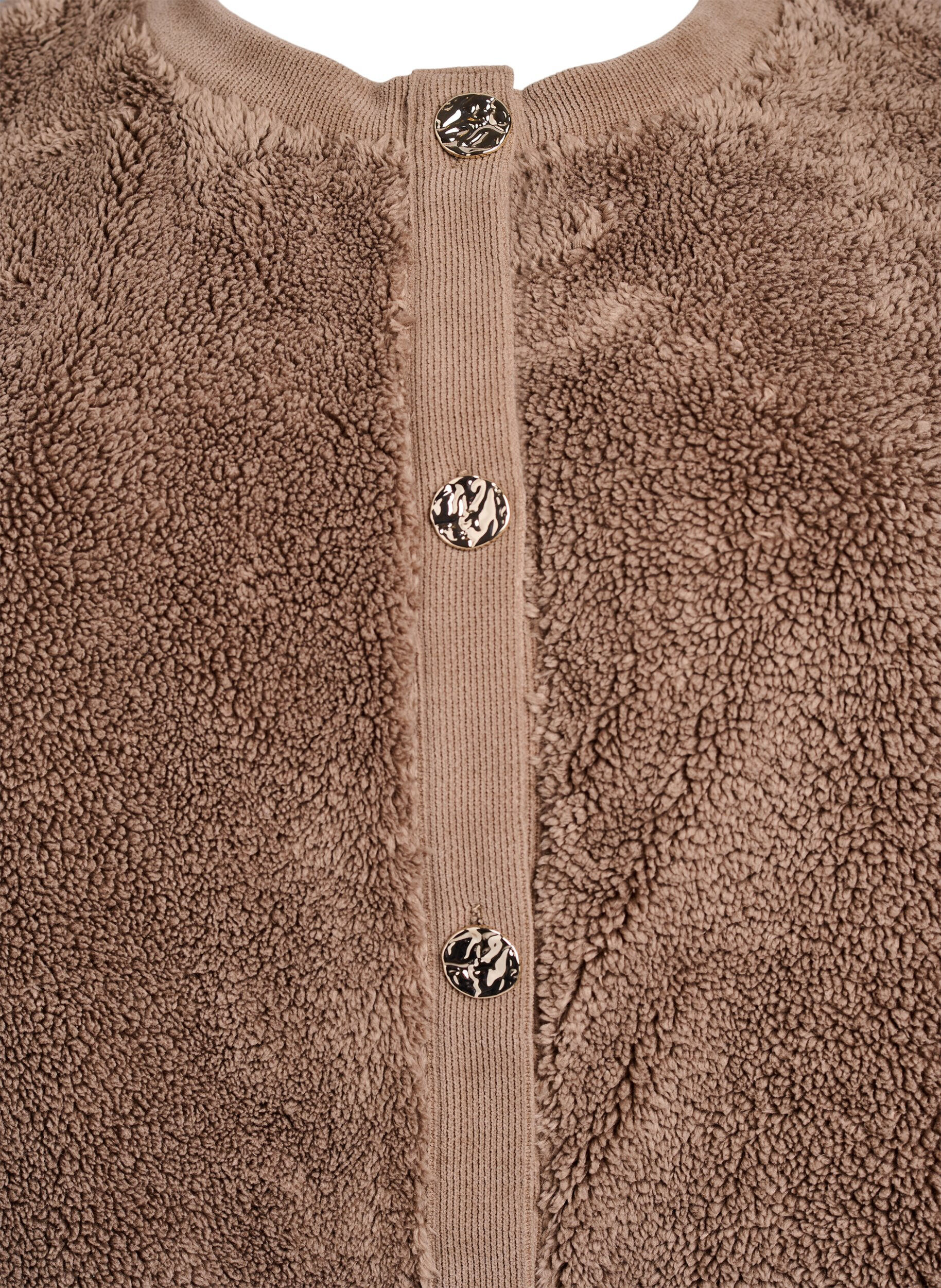 Zizzifashion Teddy cardigan with decorative buttons, Brown, Packshot image number 2