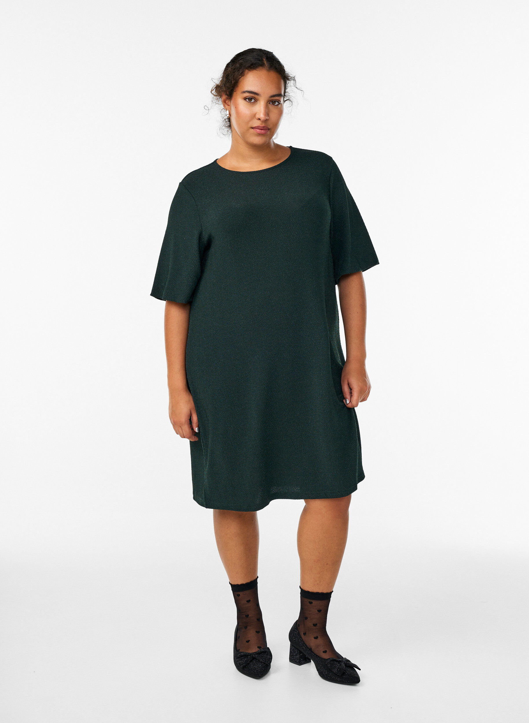 Zizzifashion Short dress with a glitter pattern, Green, Model image number 1