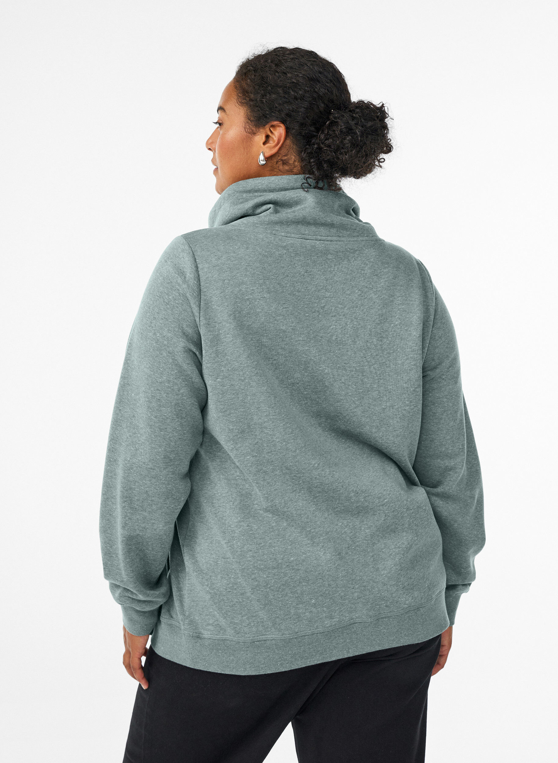 Zizzifashion Sweatshirt with high collar and pockets, Green, Model image number 2
