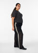 Wide-leg lace trousers with contrast stripes, Black, Model image number 3