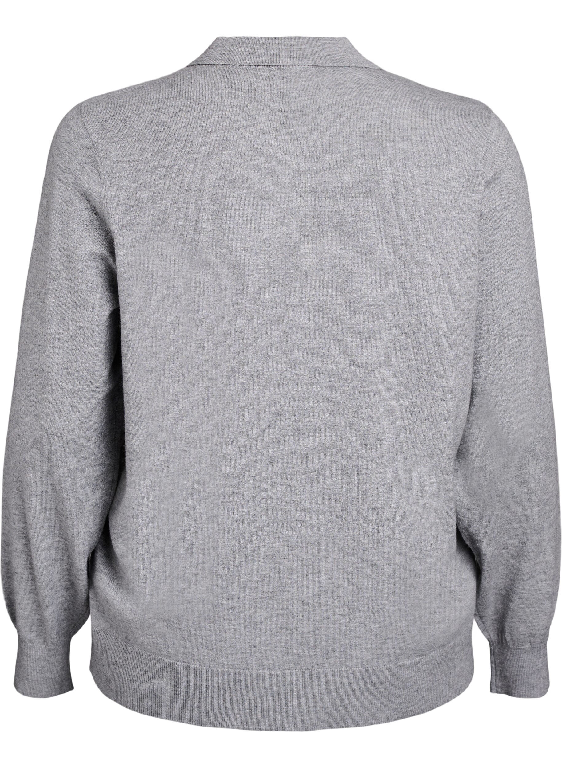 Zizzifashion Knit blouse with collar, Grey, Packshot image number 1