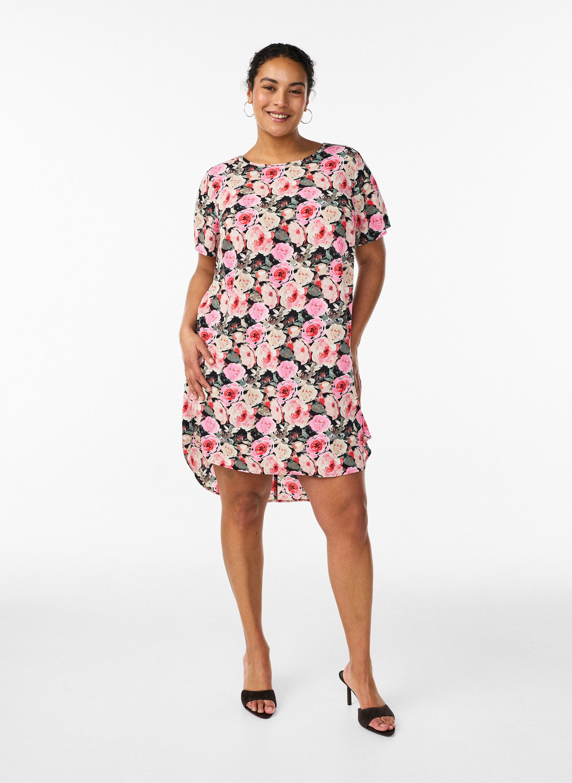 Zizzifashion Shirt dress in broderie anglaise with a tie-belt, Black, Model image number 1