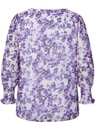 Floral blouse with long sleeves and v neck, Beige/Purple Flower, Packshot image number 1