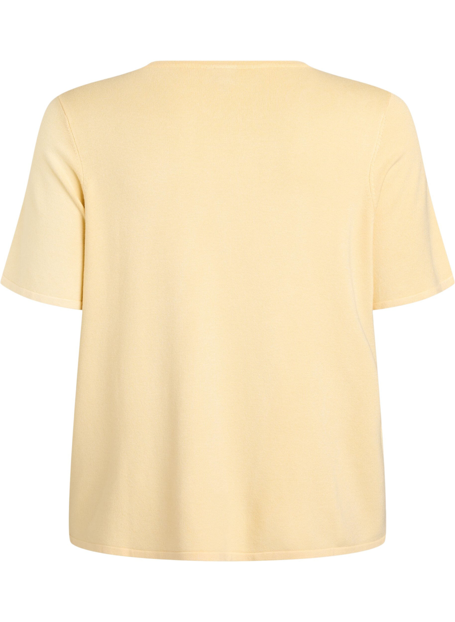 Zizzifashion Short-sleeved knit blouse in viscose, Yellow, Packshot image number 1
