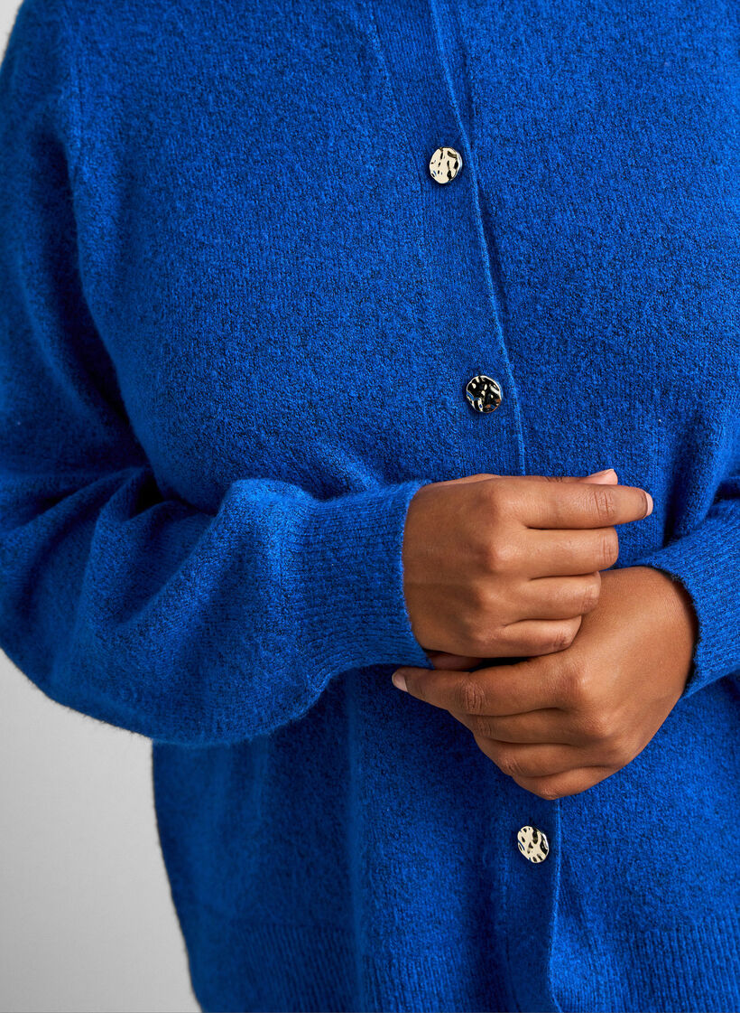Cardigan in soft knit with gold-coloured buttons, Turquoise, Model image number 3
