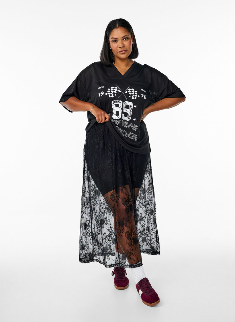 Long skirt in sheer lace, Black, Model image number 0