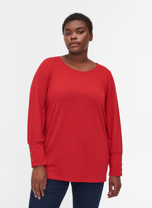 Long-sleeved blouse with button details, Tango Red, Model image number 0
