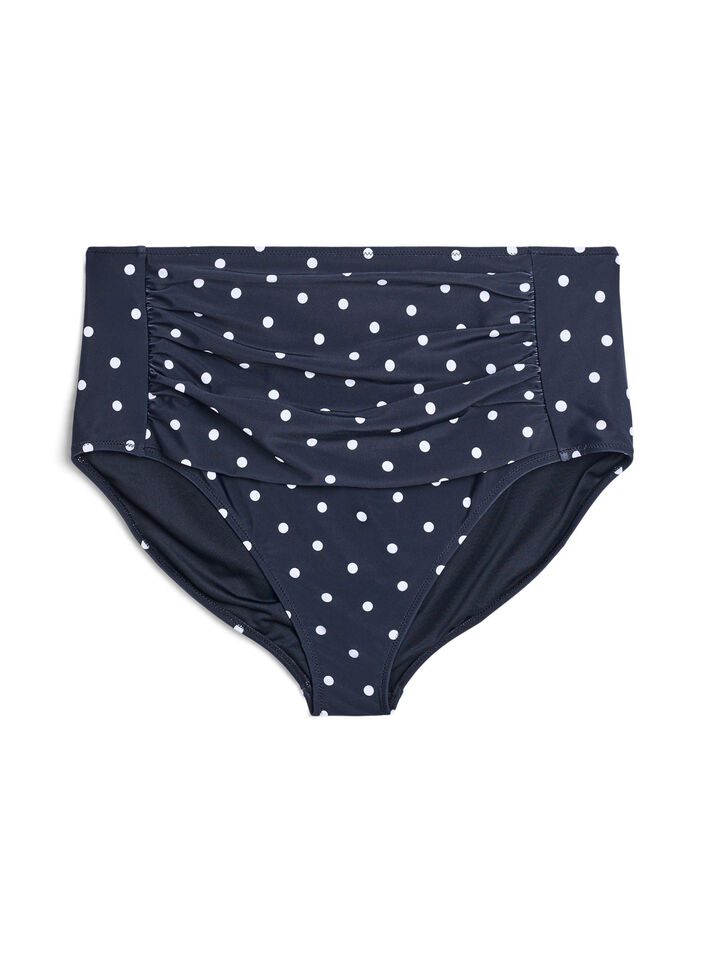 High-waisted bikini bottoms with polka dots, Black, Packshot image number 0