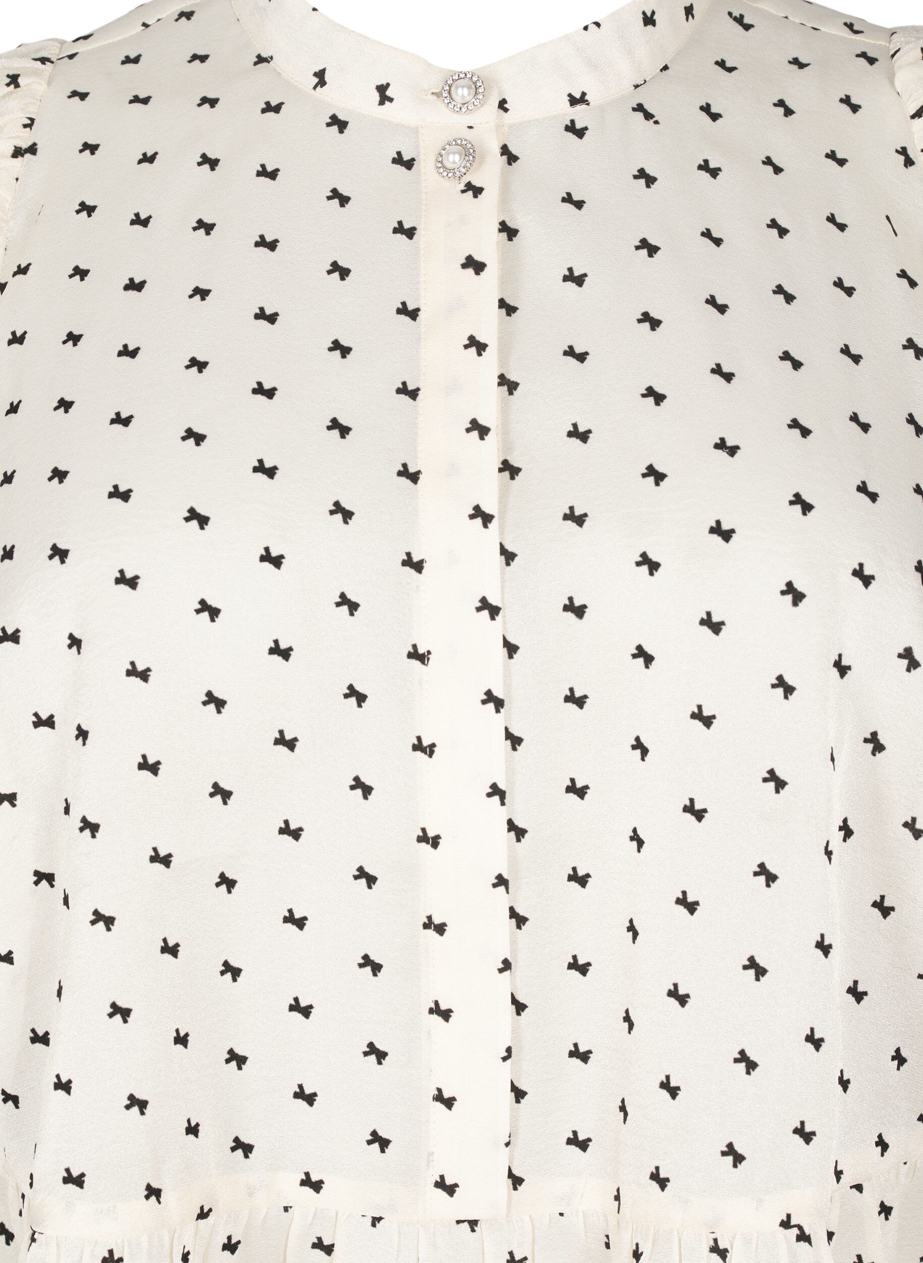 Zizzifashion Blouse with peplum and bows, Ecru w Bow, Packshot image number 2