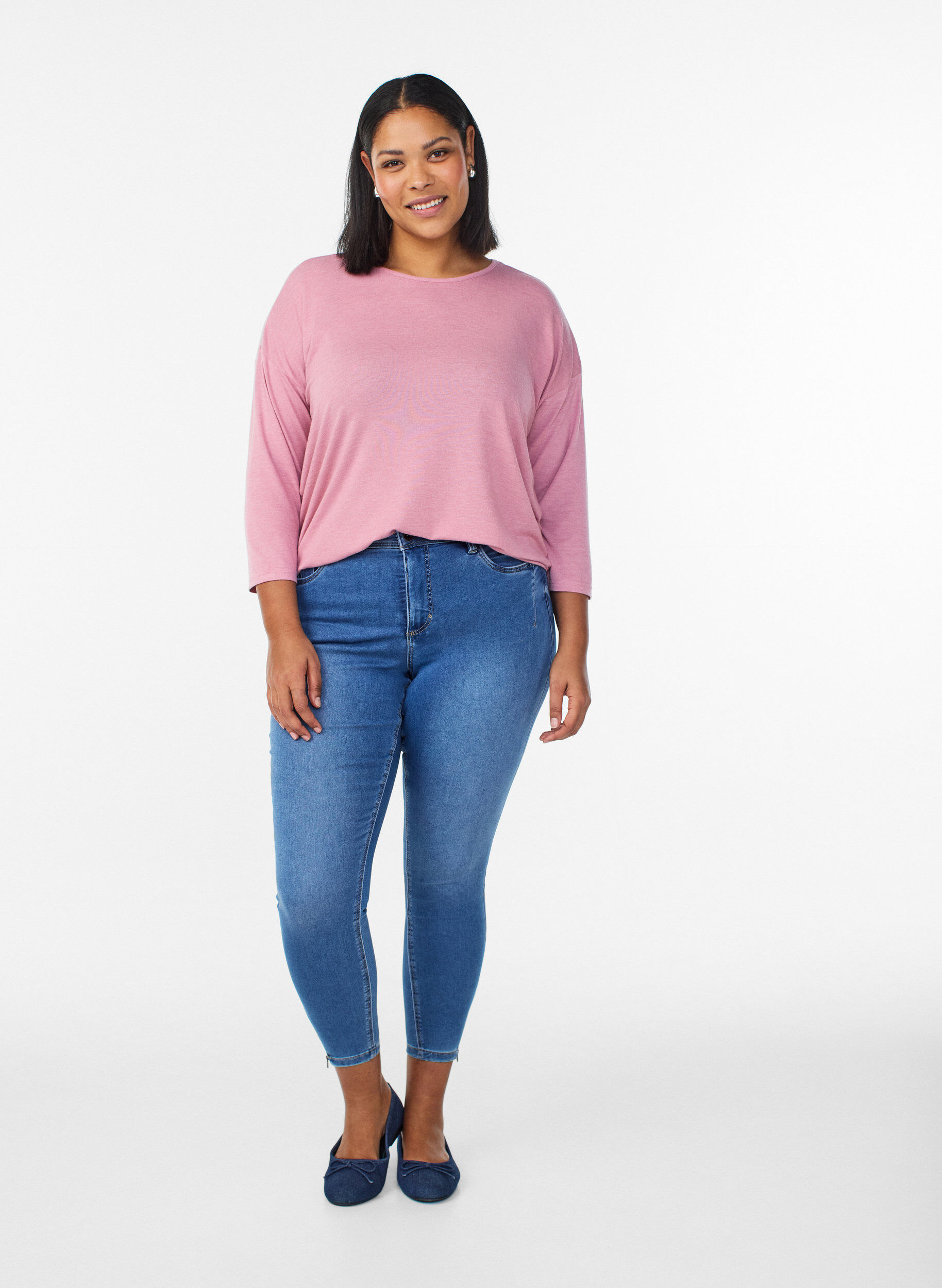 Cropped Amy jeans with zipper detail, Blue, Model