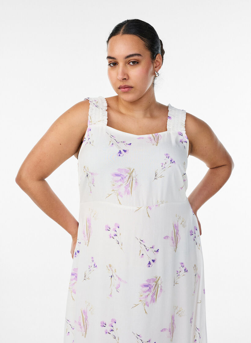 Summer dress with wide straps, White, Model image number 2