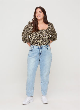 Cotton blouse with leopard print, Oyster Grey AOP, Model image number 2