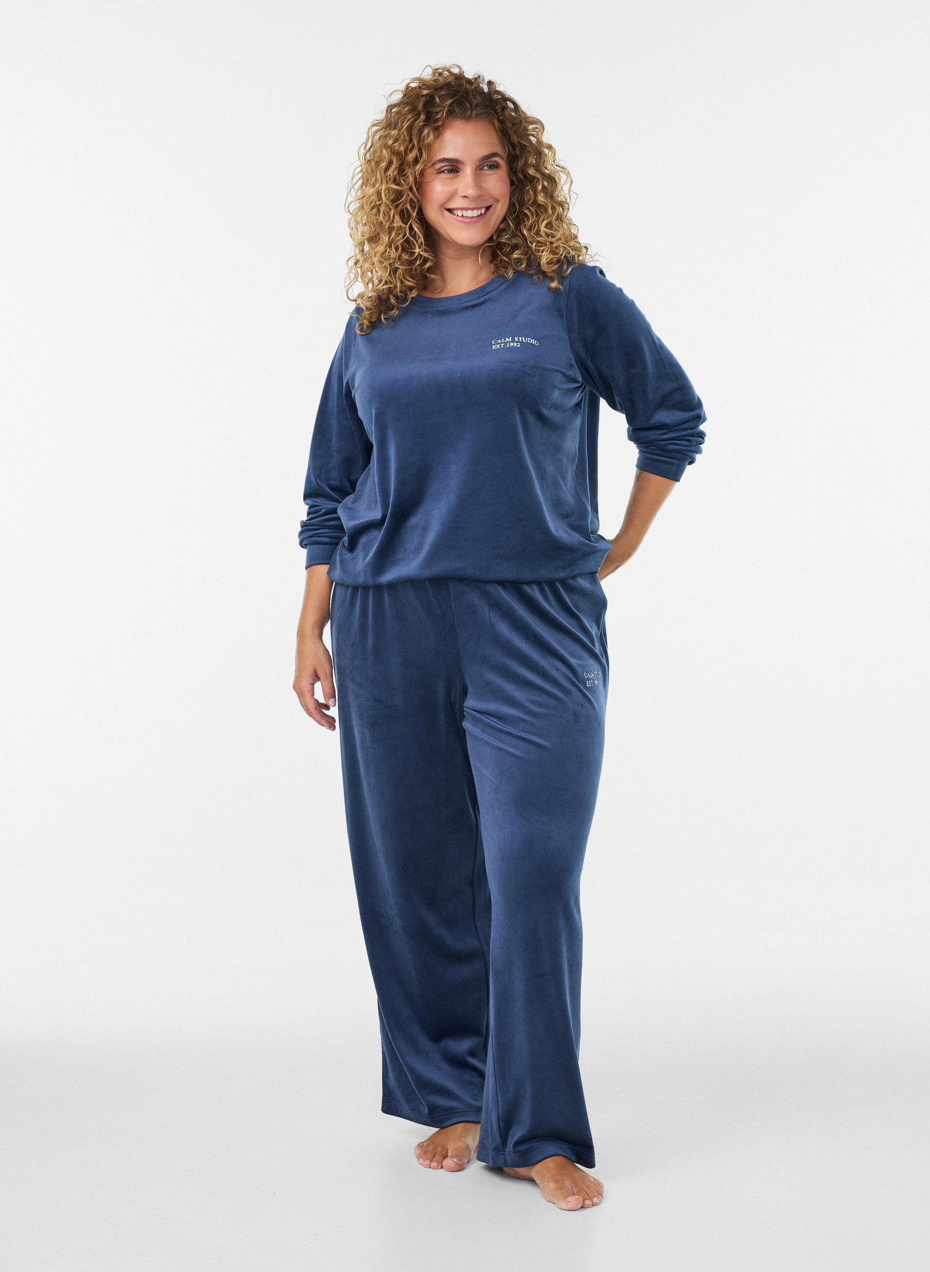 ZizzifashionVelour trousers with contrast piping, Blue, Model image number 0