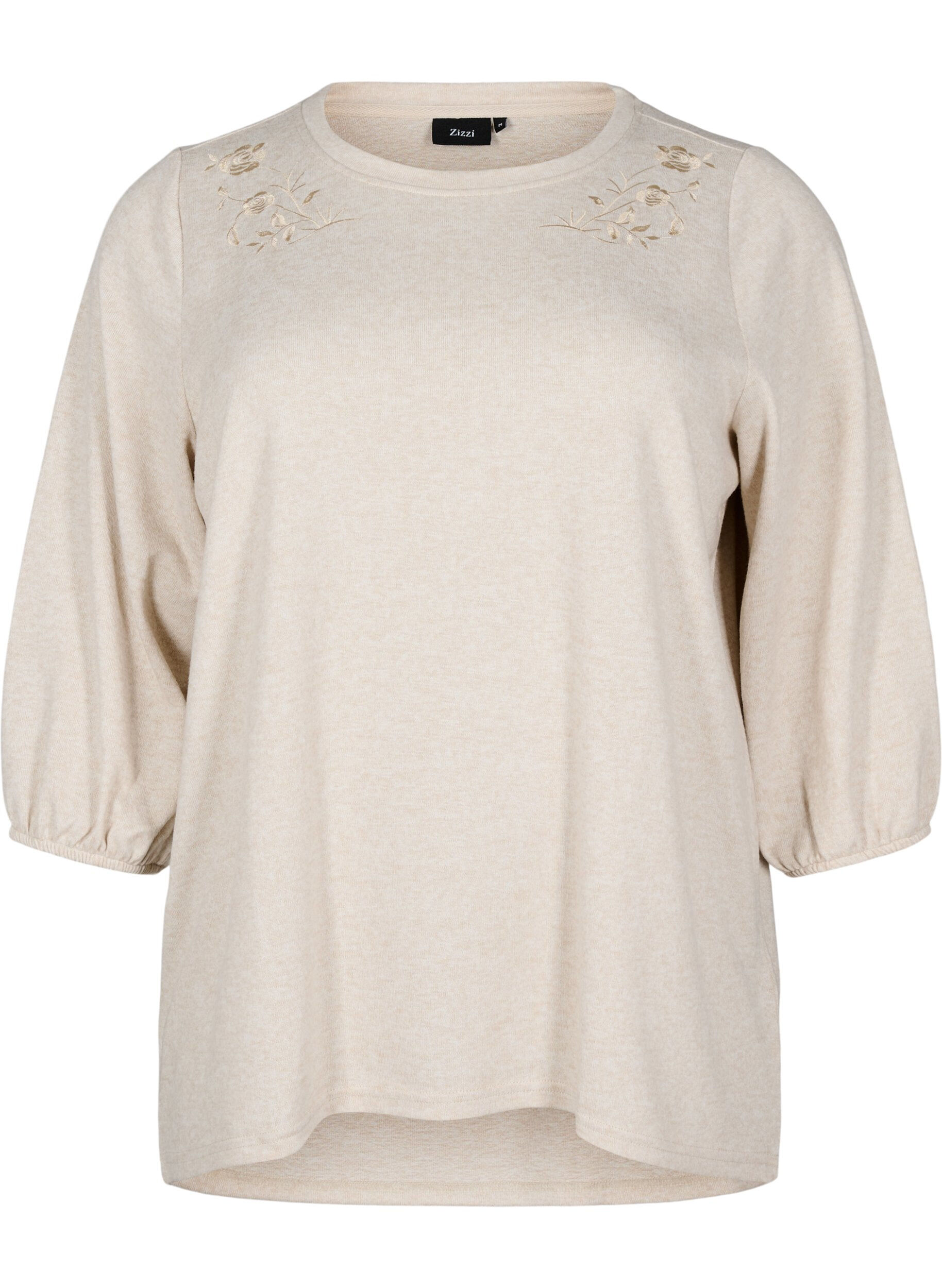 Blouse with floral embroidery and 3/4 sleeves