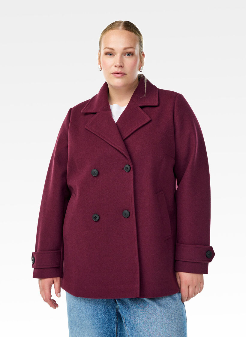 Short coat with double-breasted button closure, Red, Model image number 0