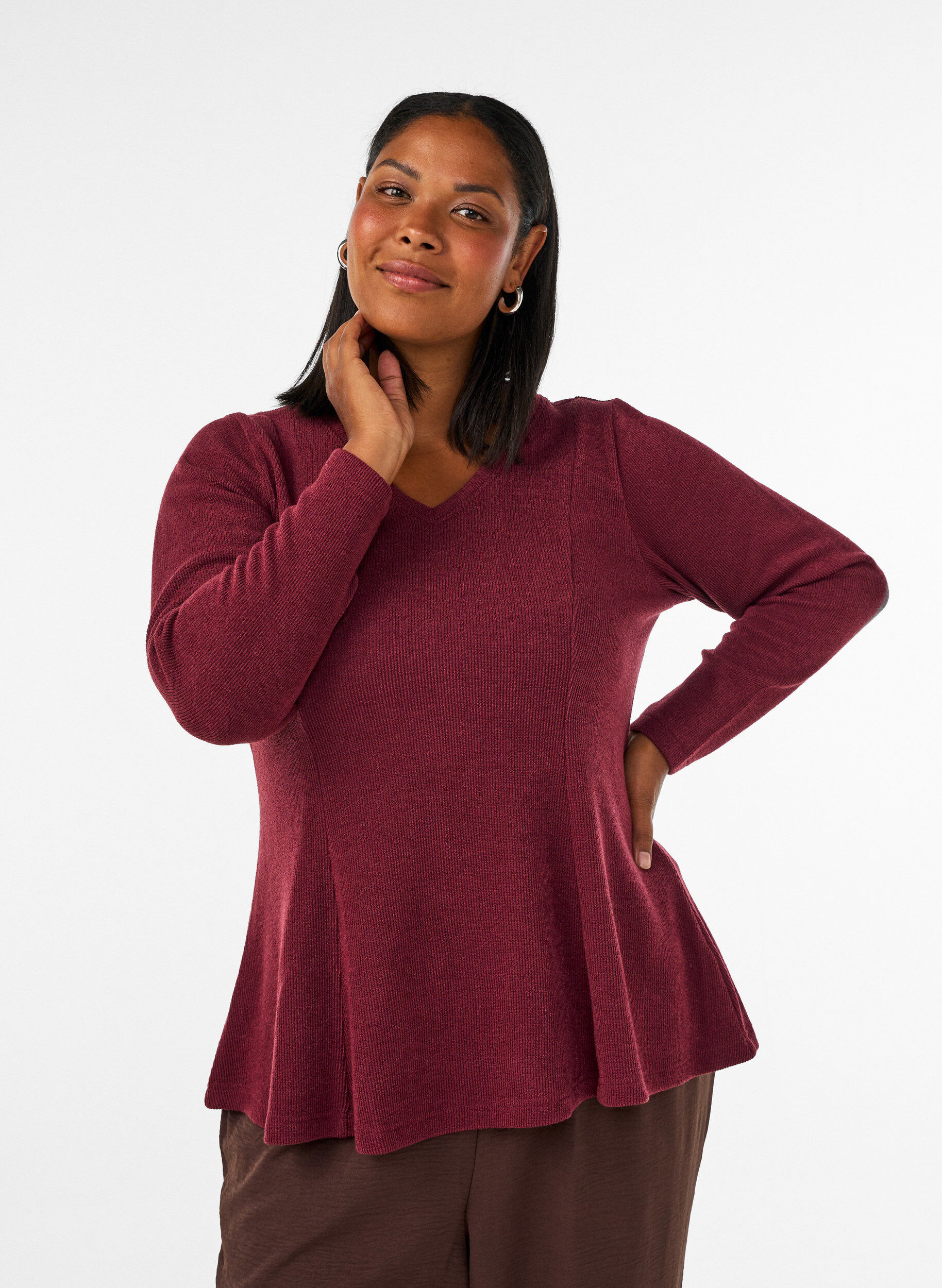 ZizzifashionJersey blouse with a ribbed texture and an A-line fit, Red, Model image number 0