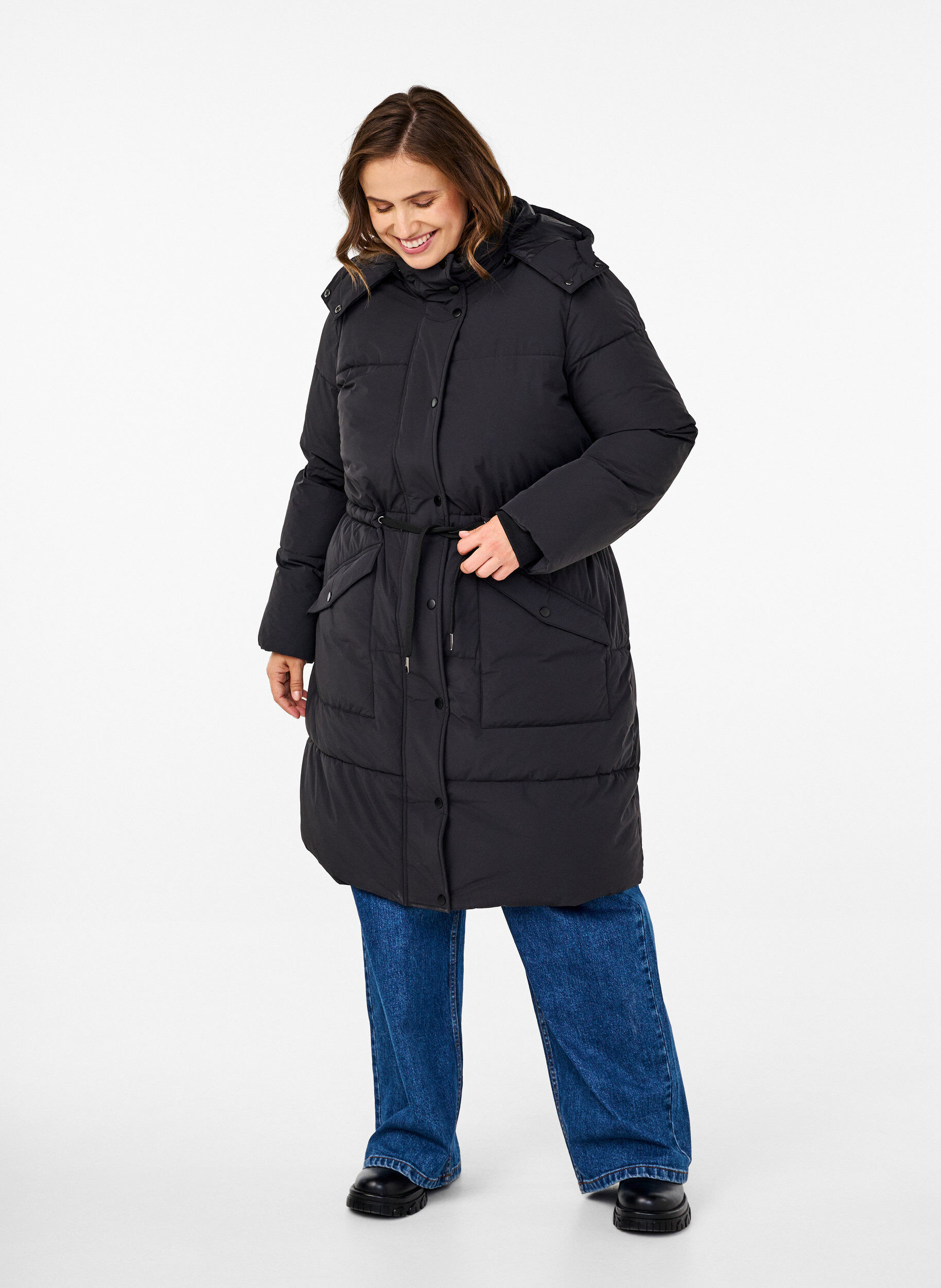 Zizzifashion Puffer coat with adjustable waist, Black, Model image number 1