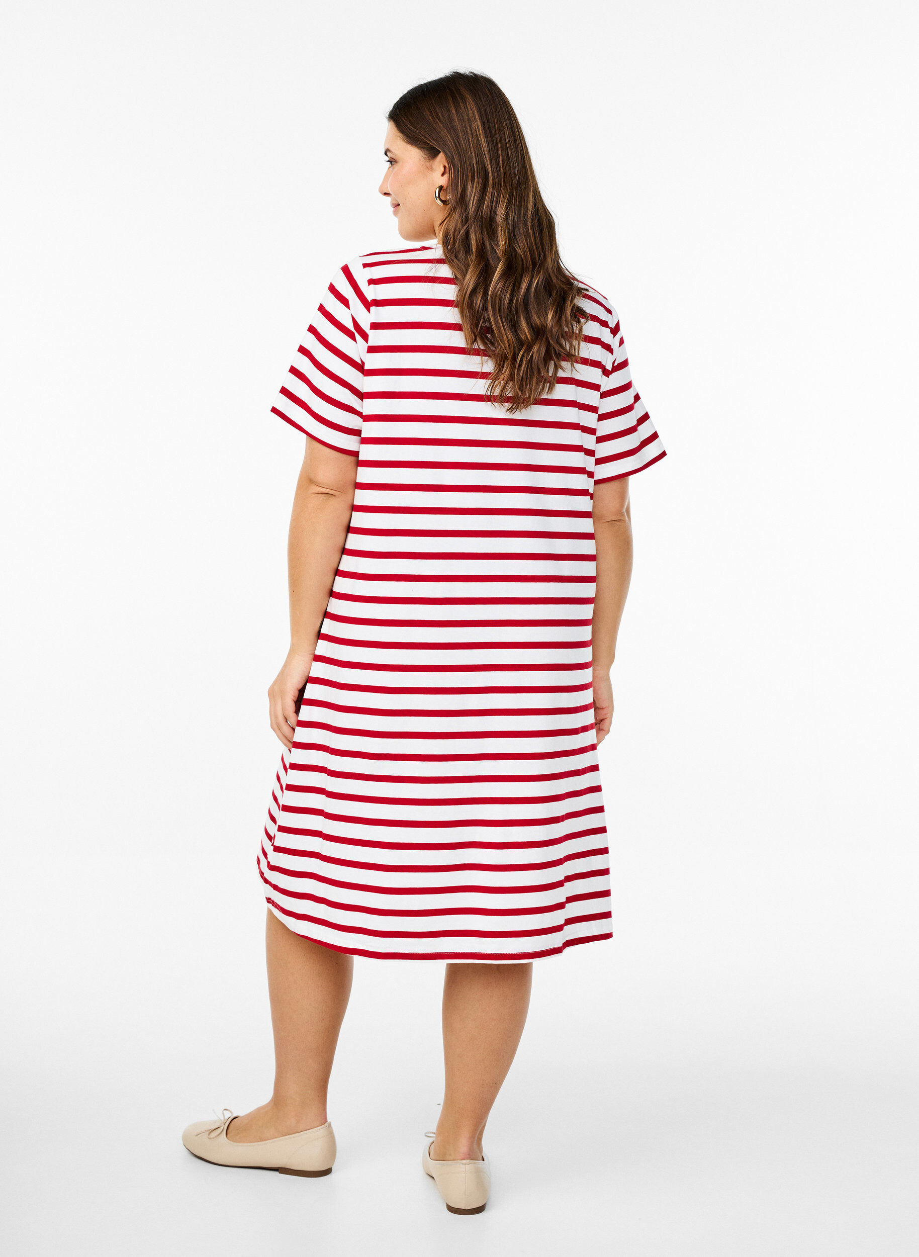 Zizzifashion Striped jersey dress with short sleeves, Red, Model image number 1