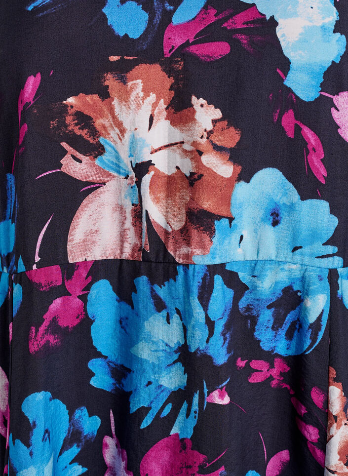 Midi dress with floral print and empire line, Black, Packshot image number 2