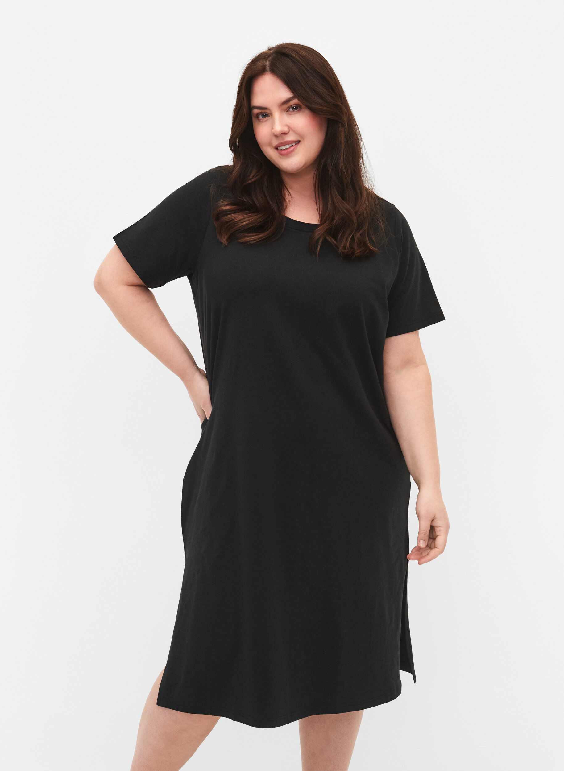Zizzifashion Cotton dress with short sleeves, Black, Model image number 0