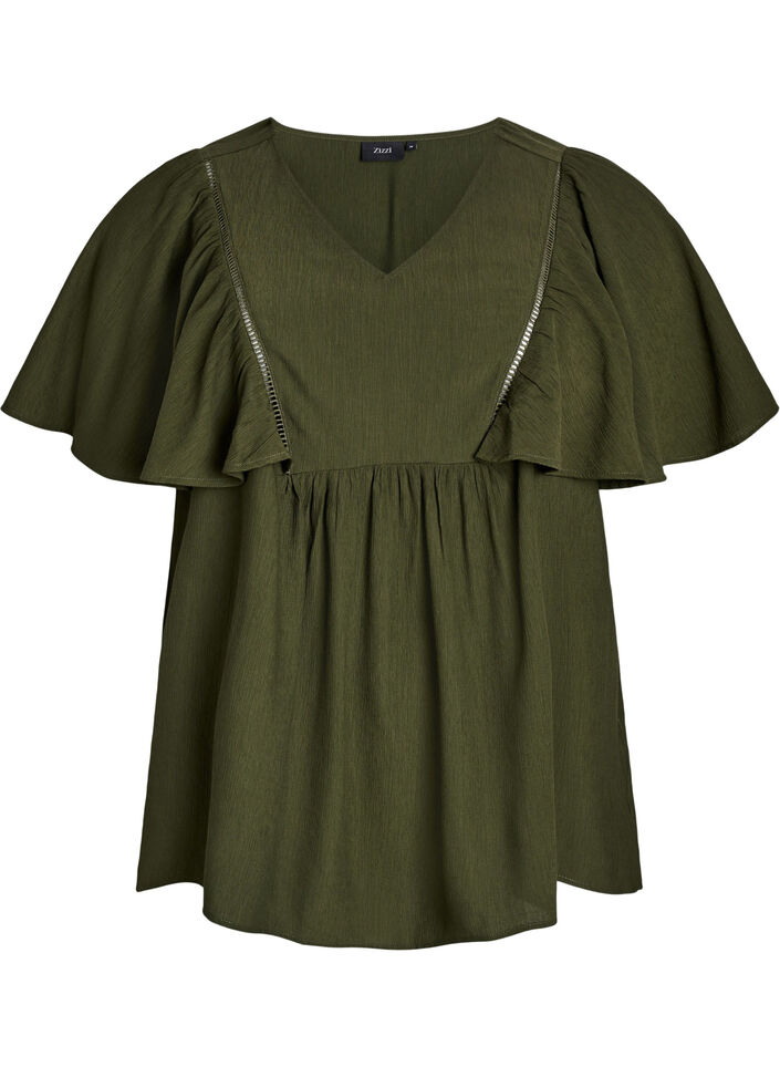 Blouse with short ruffle sleeves, Green, Packshot image number 0