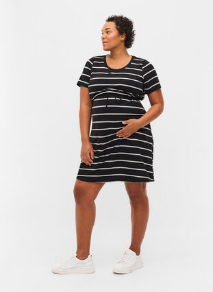 Striped maternity dress in viscose, Black Grey Stripe, Model image number 3