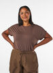 Viscose T-shirt with glitter stripes, Brown, Model image number 0