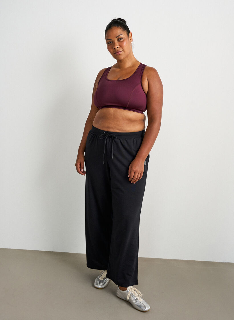 Wide-leg training trousers with a high waist, Black, Model image number 0