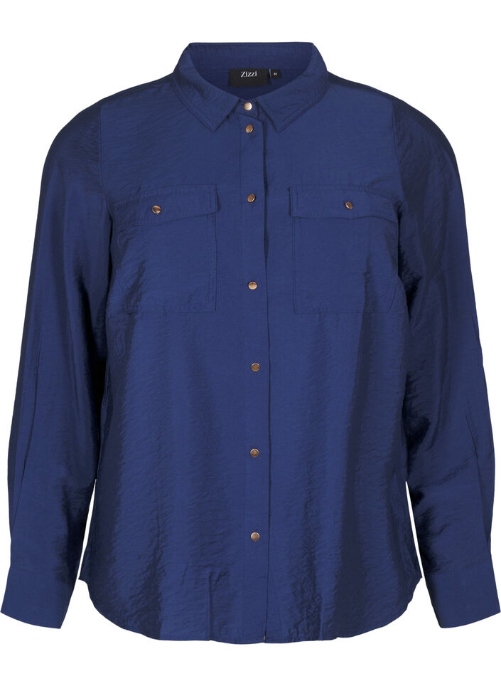 Shirt with collar and chest pockets, Blue, Packshot image number 0