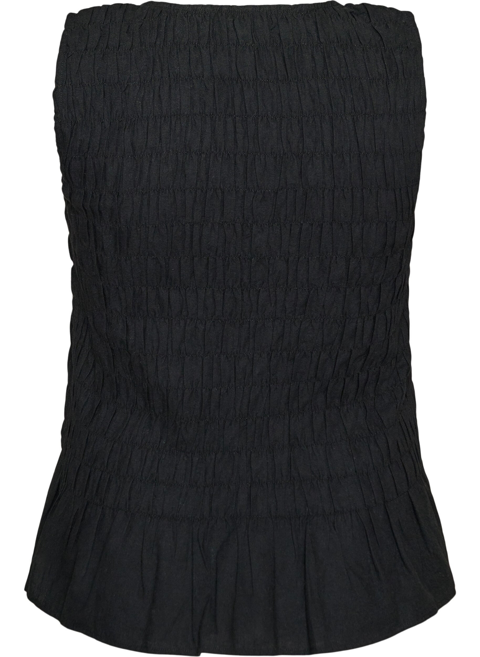 Zizzifashion Sleeveless cotton and linen top with smock, Black, Packshot image number 1