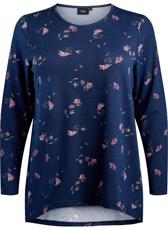 Floral blouse with long sleeves, Blue, Packshot image number 0