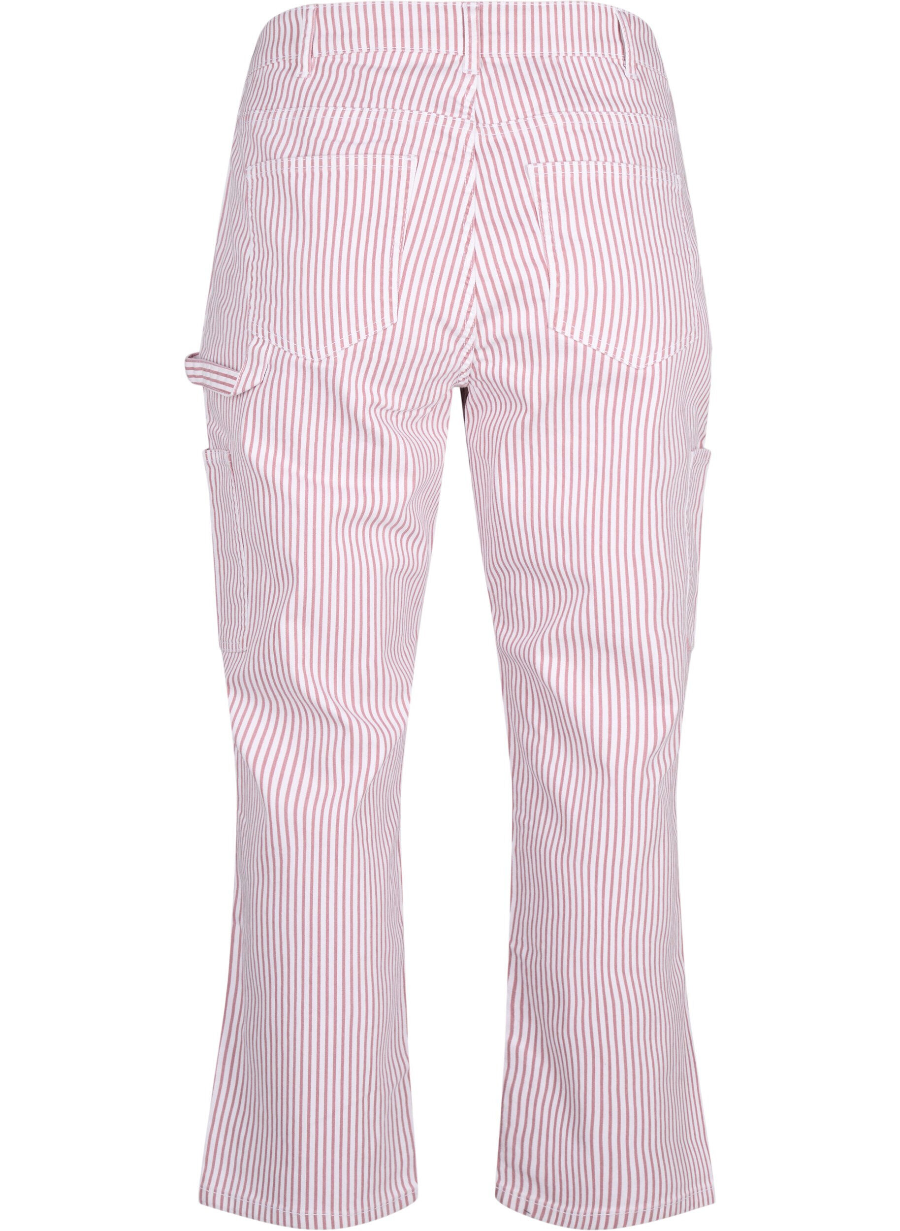 Zizzifashion Striped cargo jeans with a straight fit, Rose White Stripe, Packshot image number 1