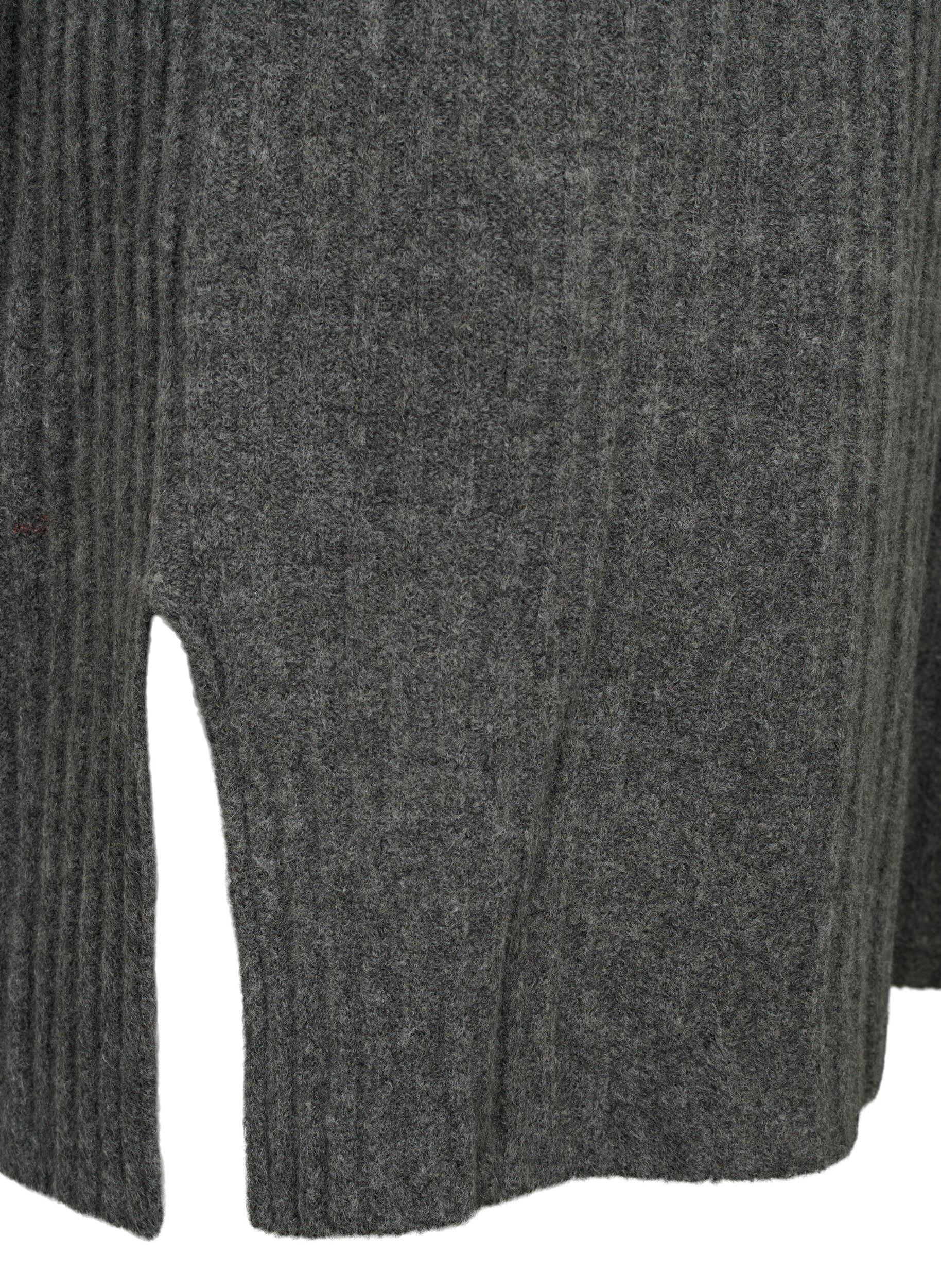 Zizzifashion Ribbed Knit Dress with Turtleneck, Dark Grey Melange, Packshot image number 3
