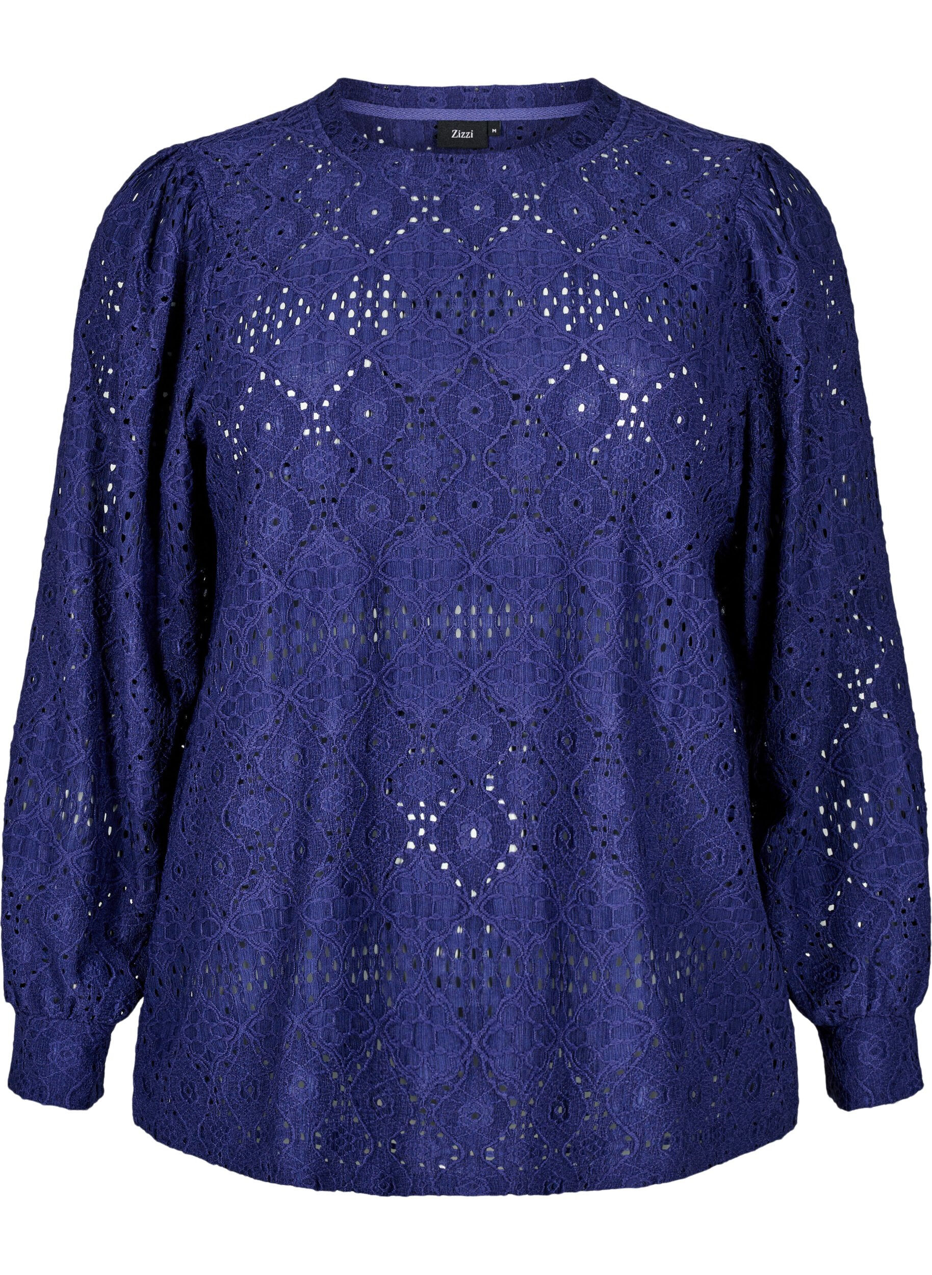 Zizzifashion Long-sleeved blouse with an openwork pattern, Purple, Packshot image number 0