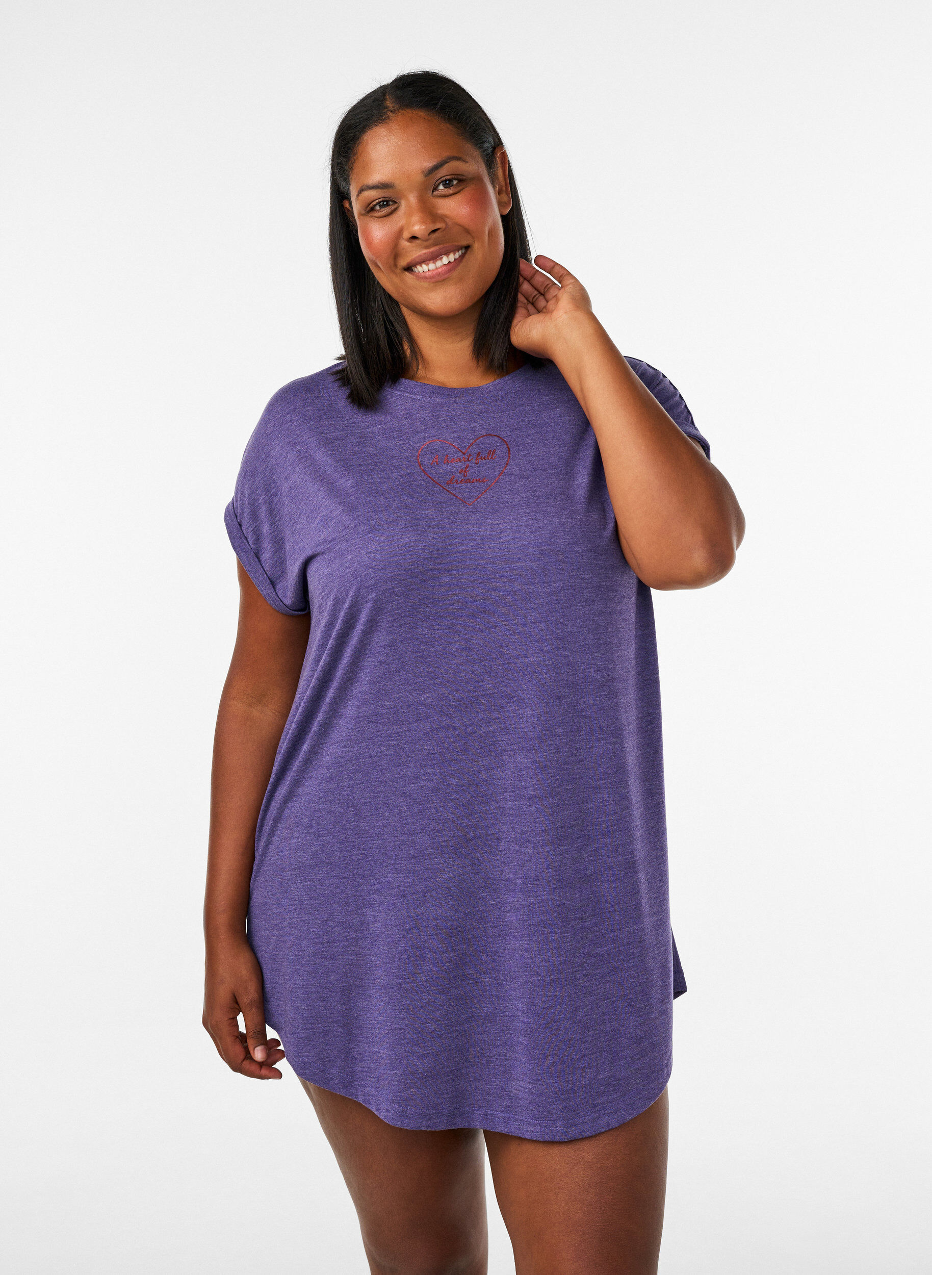 Short sleeve nightgown with text print, Purple, Model