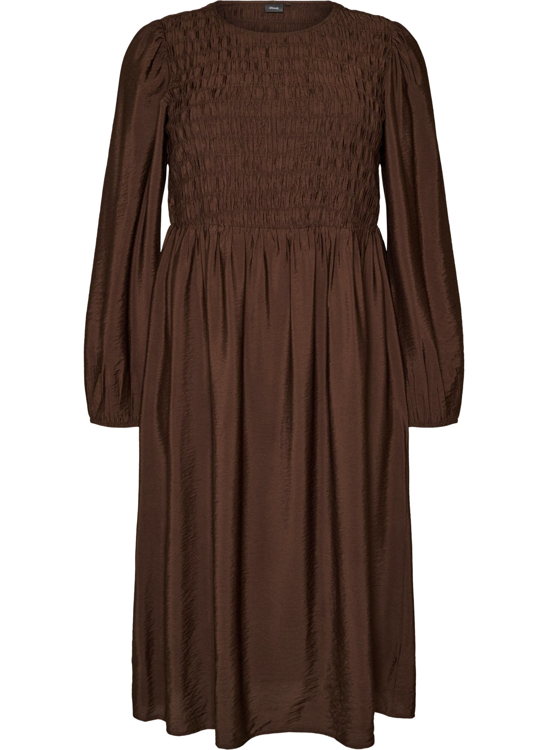 ZizzifashionMidi dress in viscose with smocking, Brown, Packshot image number 0