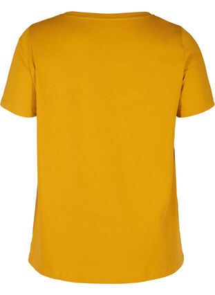 Cotton A-line t-shirt with a print, Harvest Gold, Packshot image number 1
