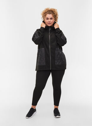 Sporty hooded fleece jacket with pockets, Black, Model image number 3