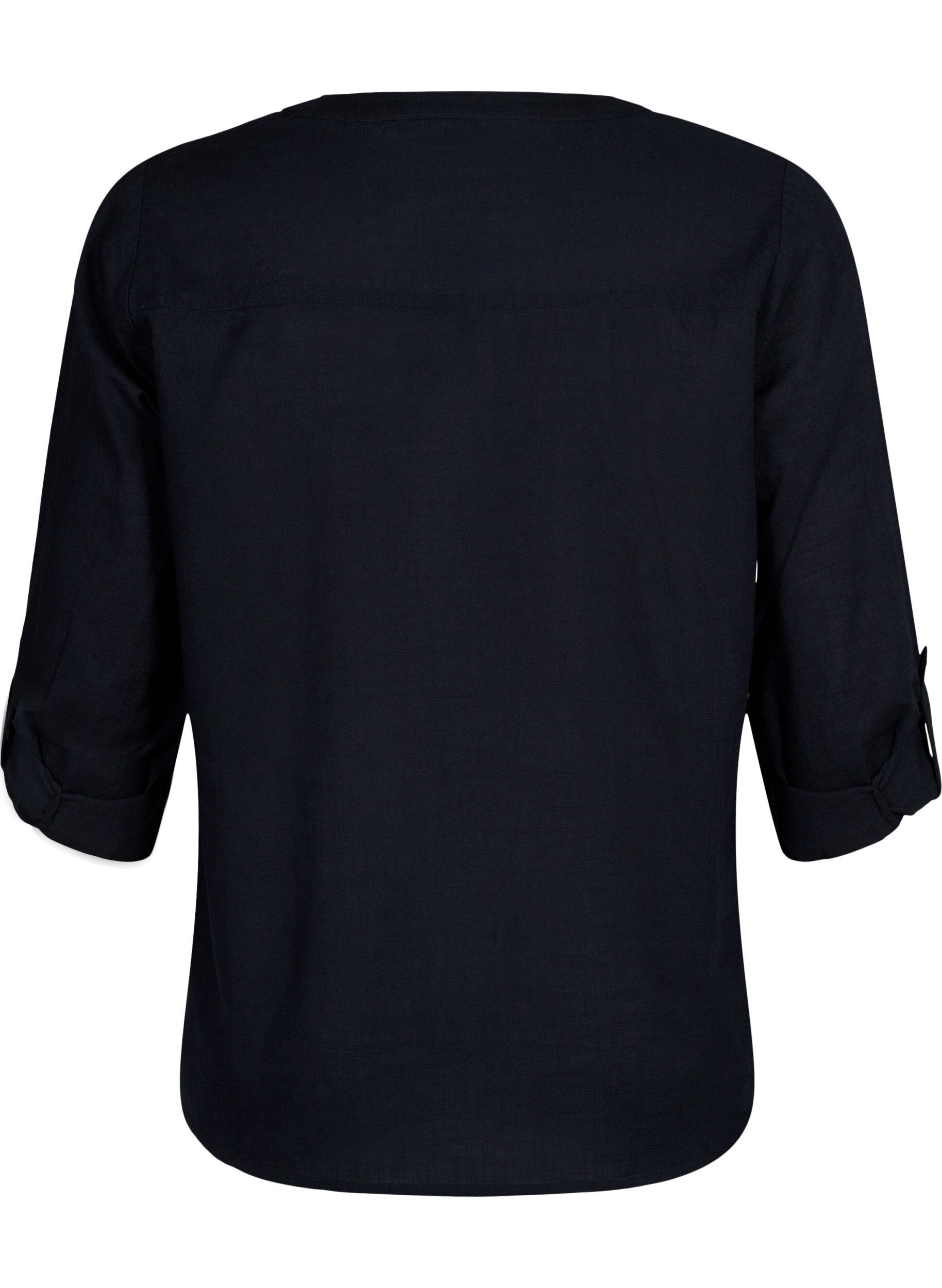Zizzifashion Shirt blouse in cotton with a v-neck, Black, Packshot image number 1