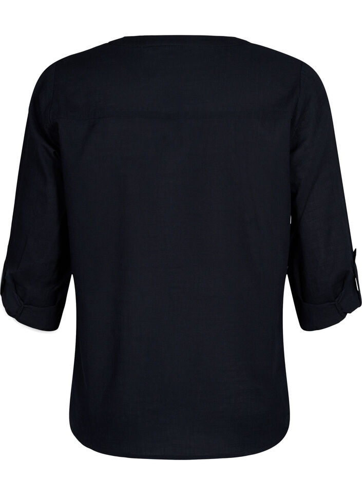 Shirt blouse in cotton with a v-neck, Black, Packshot image number 1