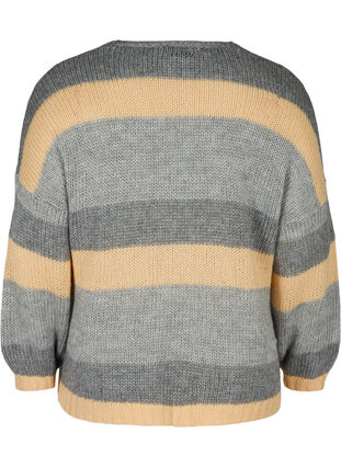 Short knitted cardigan with stripes, Light Grey Mel Comb, Packshot image number 1