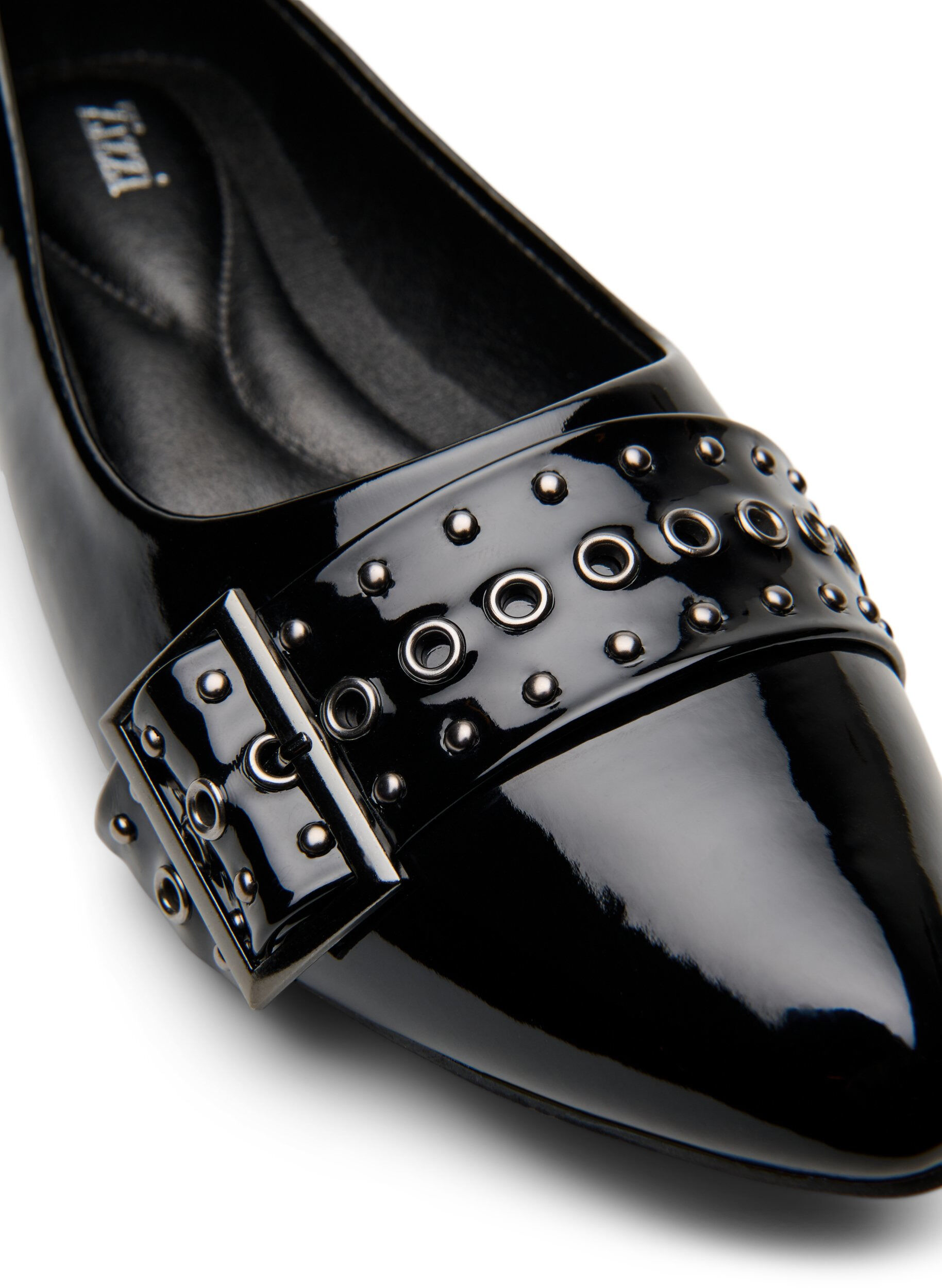 Zizzifashion Wide fit - Ballerina with strap and studs, Black, Packshot image number 3