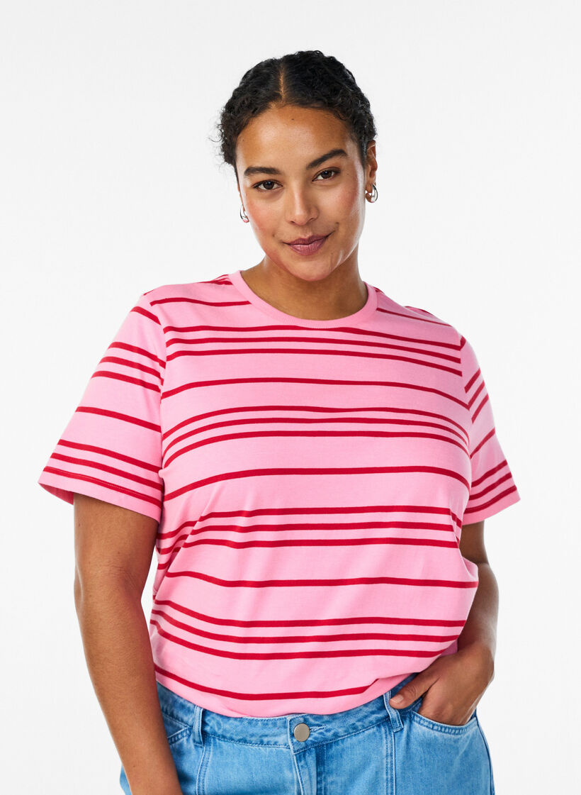 Striped cotton t-shirt, Pink, Model image number 0