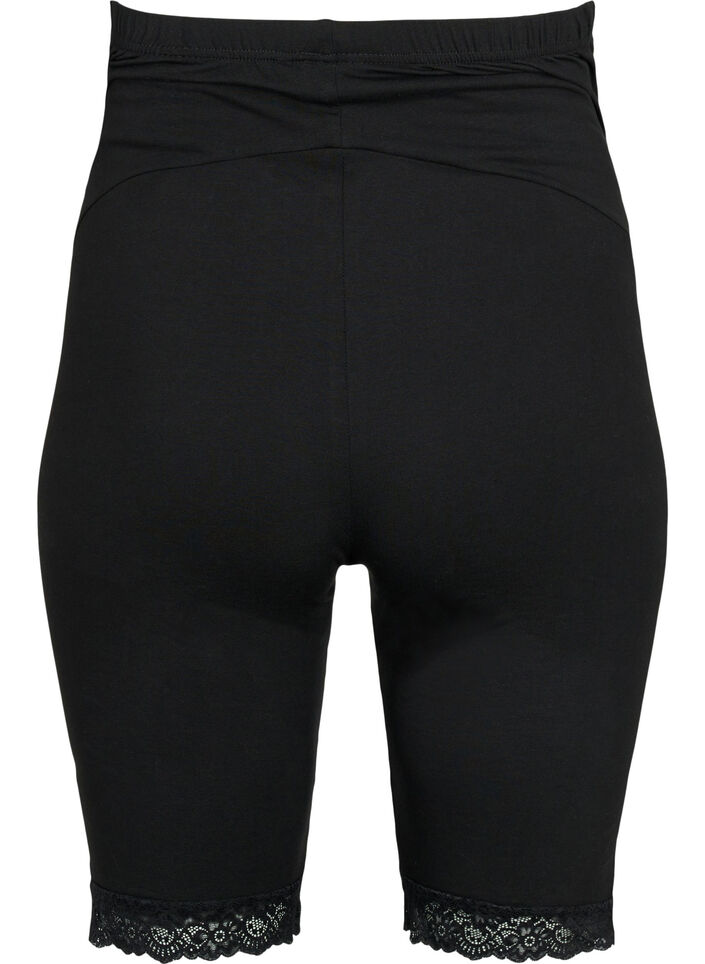 Pregnancy bike shorts with lace trim, Black, Packshot image number 1