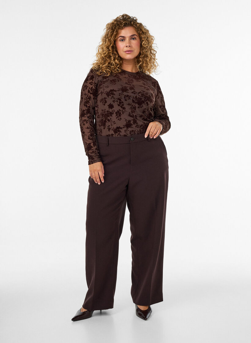 Tailored trousers with wide legs and high waist, Brown, Model image number 0