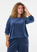 Velour blouse with embroidered text, Blue, Model image number 0