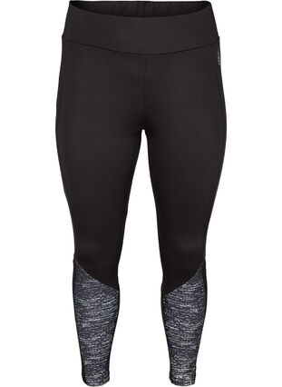 Cropped exercise tights with print and mesh, Black, Packshot image number 0