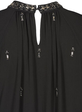 Long-sleeved dress with pearls and smocking, Black, Packshot image number 3