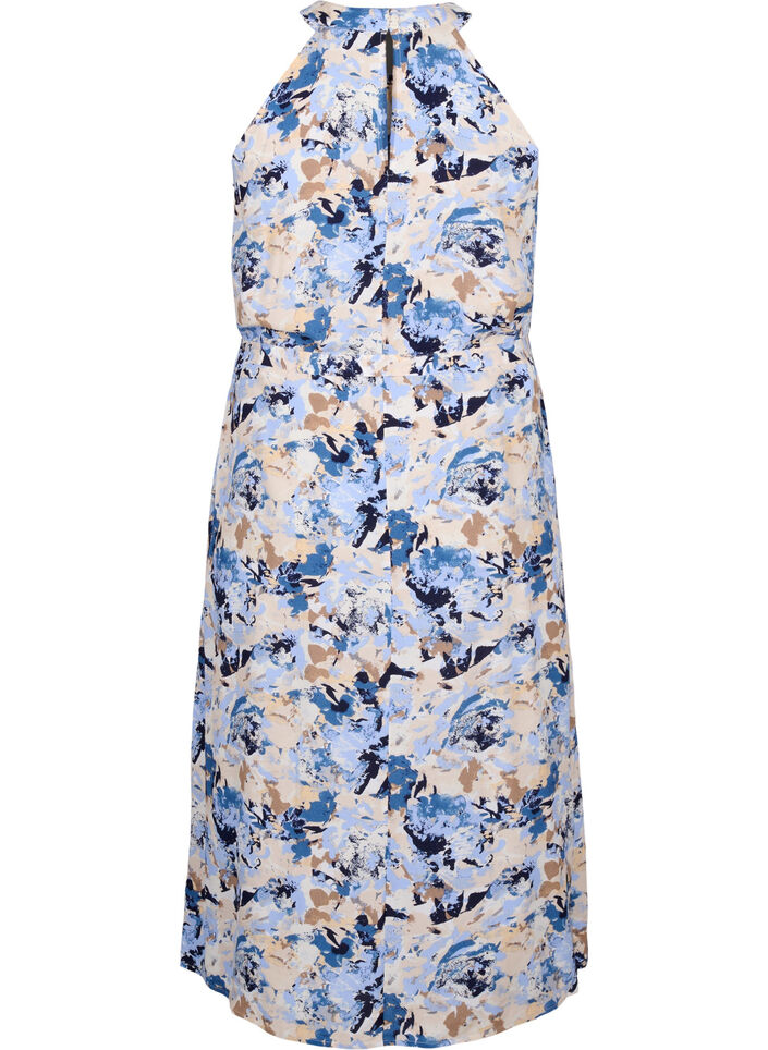 Viscose cocktail dress with halterneck, Blue Graphic AOP, Packshot image number 1