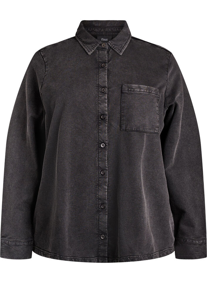 Shirt in sweat fabric with a washed effect, Dark Grey, Packshot image number 0